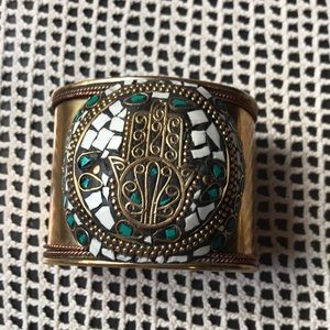 Unique vintage brass cuff with gemstones